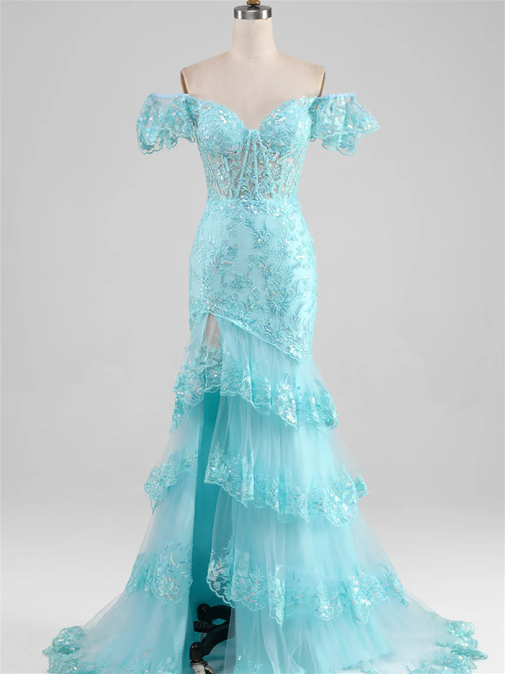 Robe de soirée sirène/trompette à épaules dénudées et longueur au sol